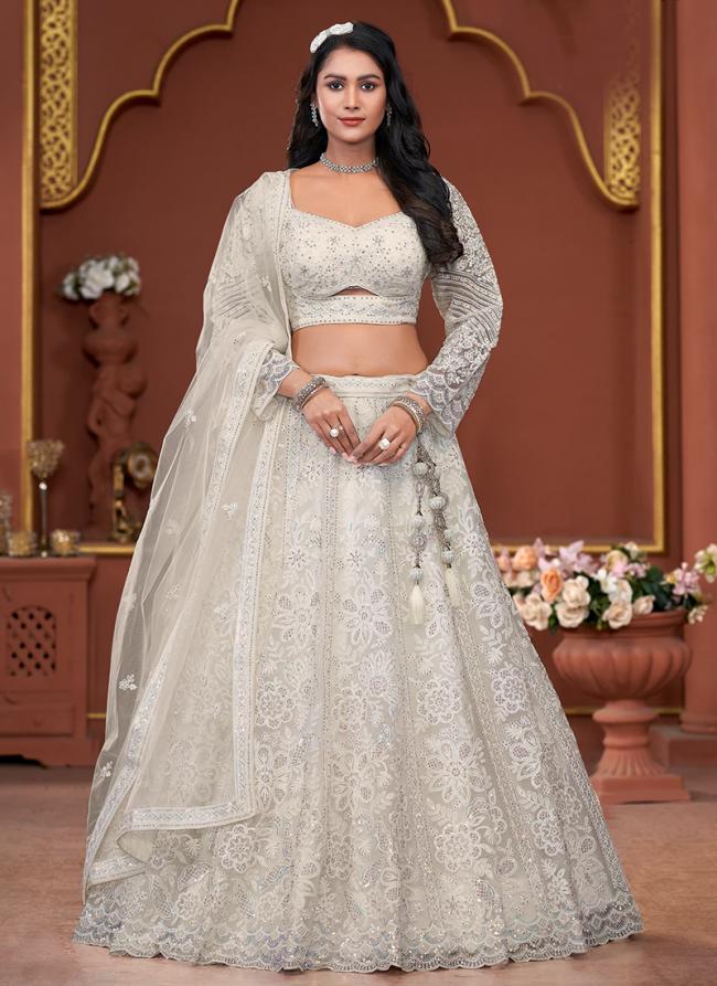 Net Off White Bridal Wear Zarkan Work Readymade Lehenga Choli